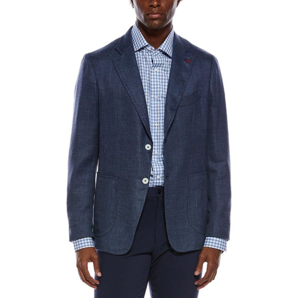 Isaia Mens Capri Wool, Silk, & Linen-Blend Sport Jacket, Blue